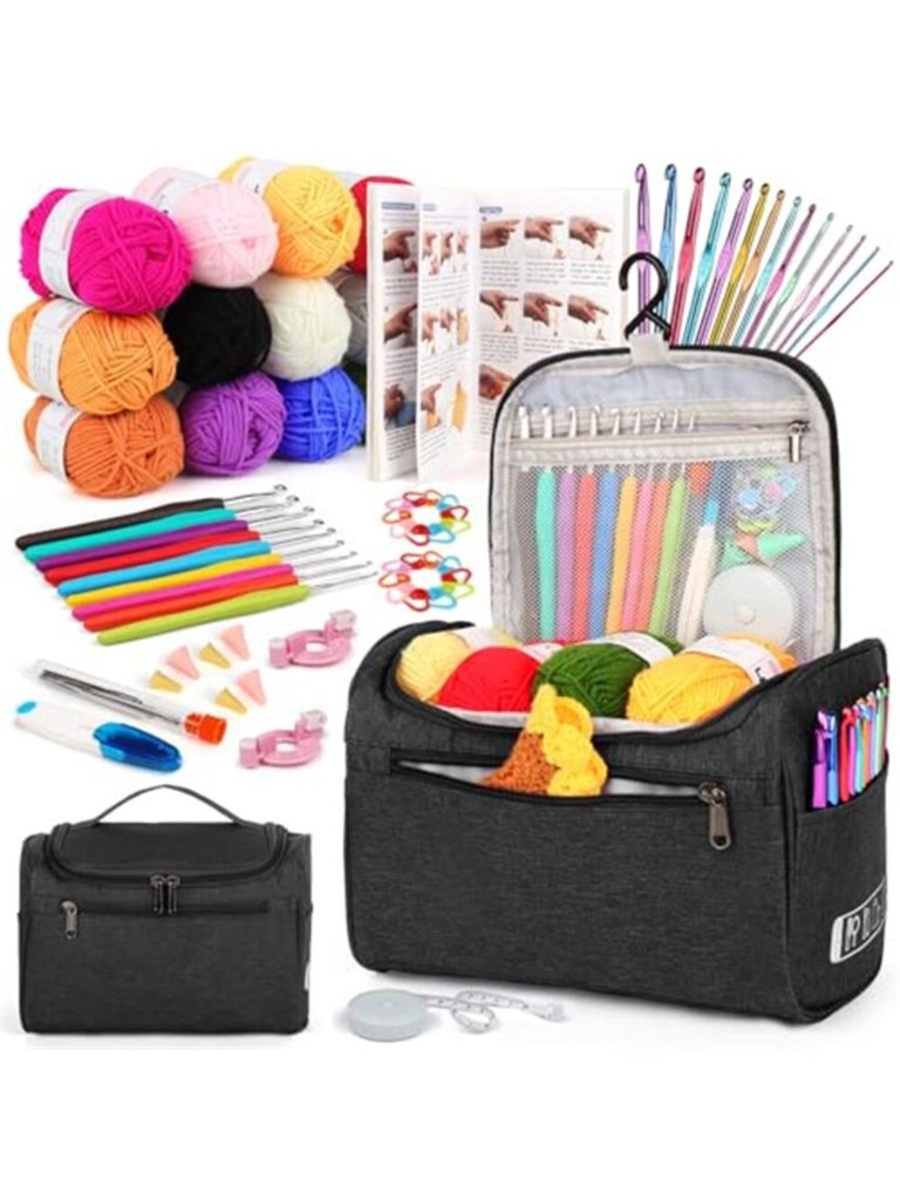 Crochet Starter Kit Yarn Hooks Needles Complete Knitting Craft Set With Bag